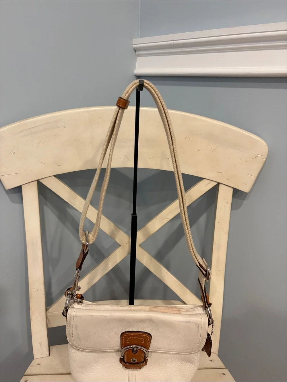 Coach SoHo Leather Crossbody Bag in Cream with Brown Trim